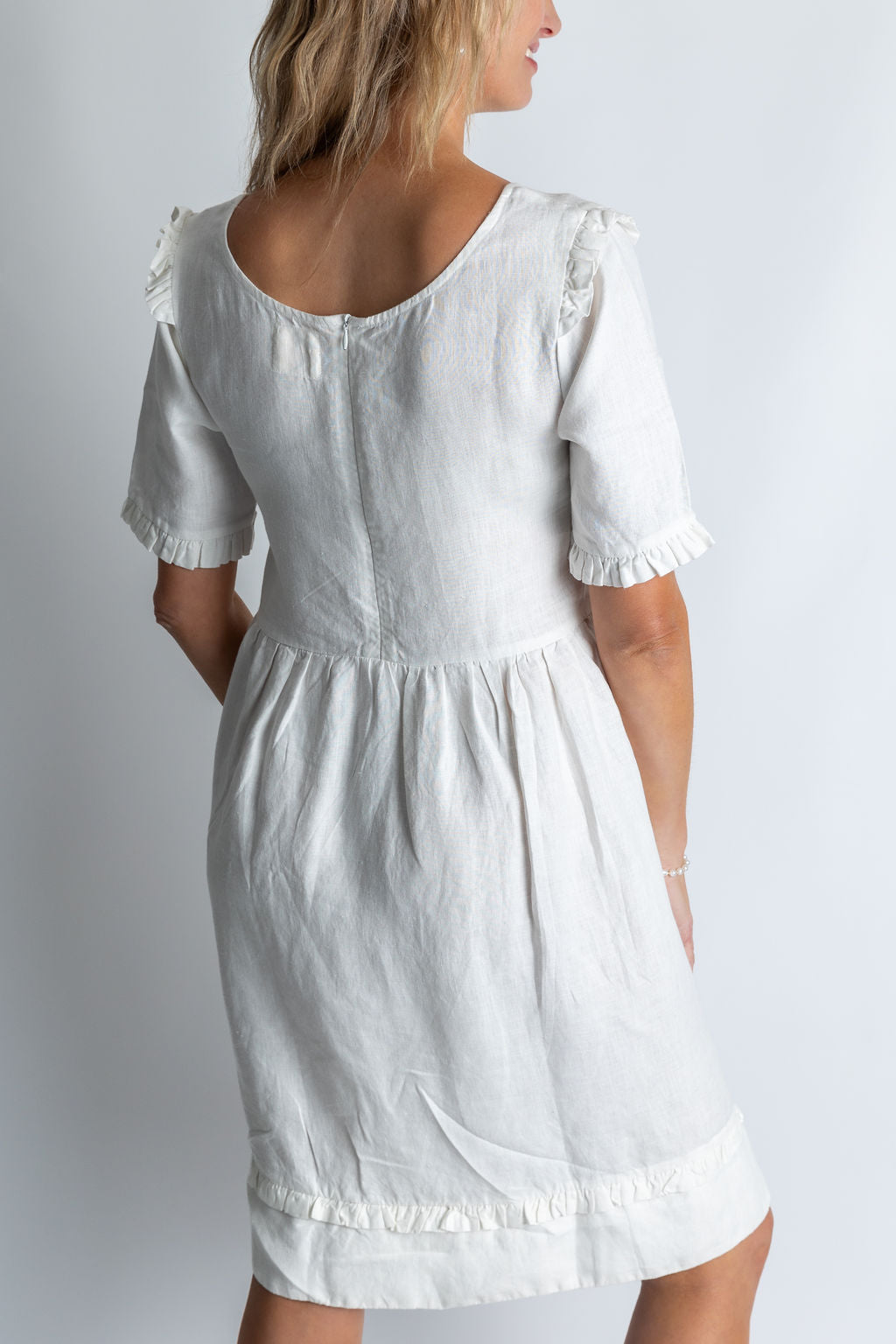 Tidal whirl flare ruffle dress in White