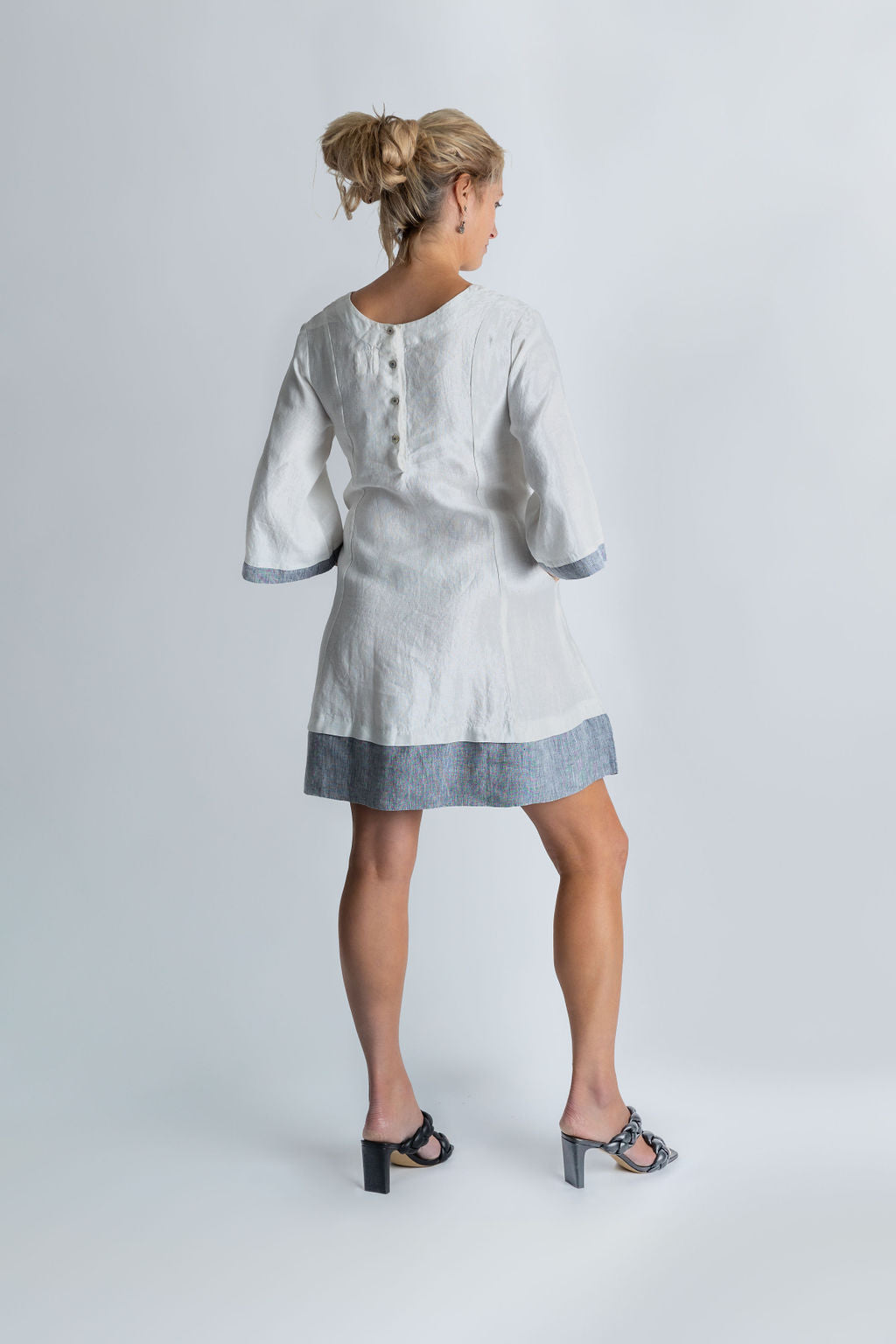 Moana Mosaic Panelled Dress in White and Grey