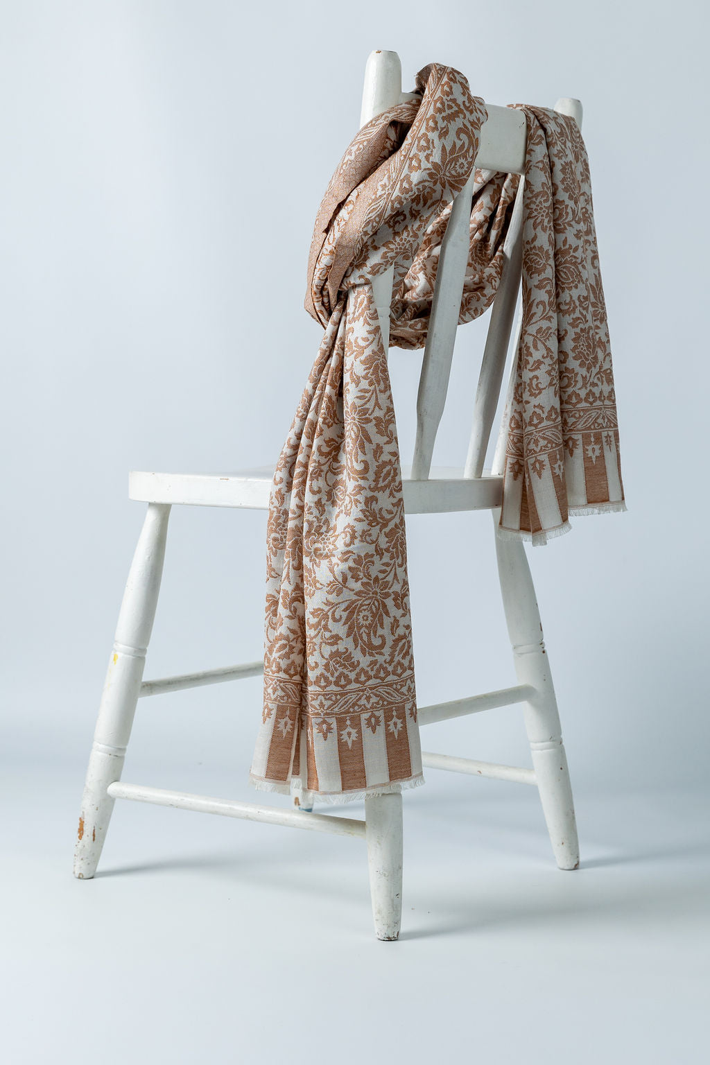 Exquisite Wool-Silk Blend Scarves in White and Brown