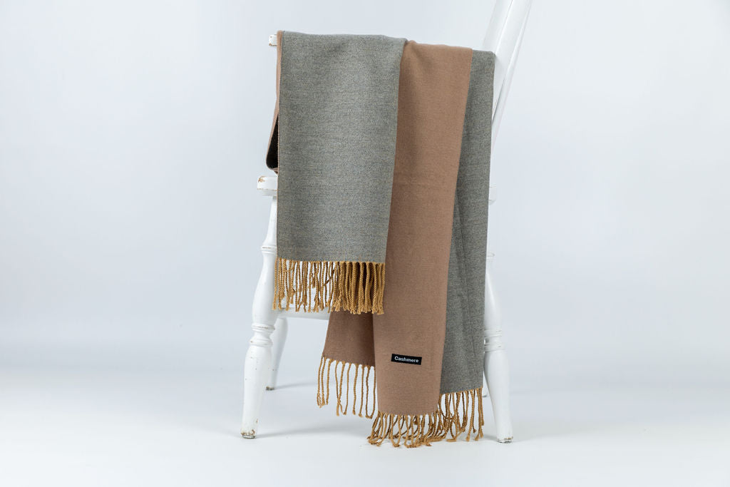 Luxurious Cashmere Shawl in Grey and Brown