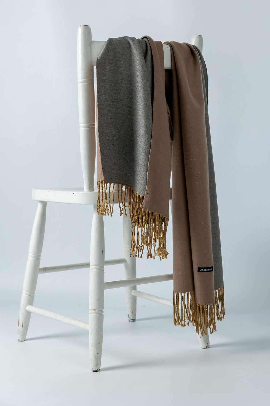 Luxurious Cashmere Shawl in Grey and Brown