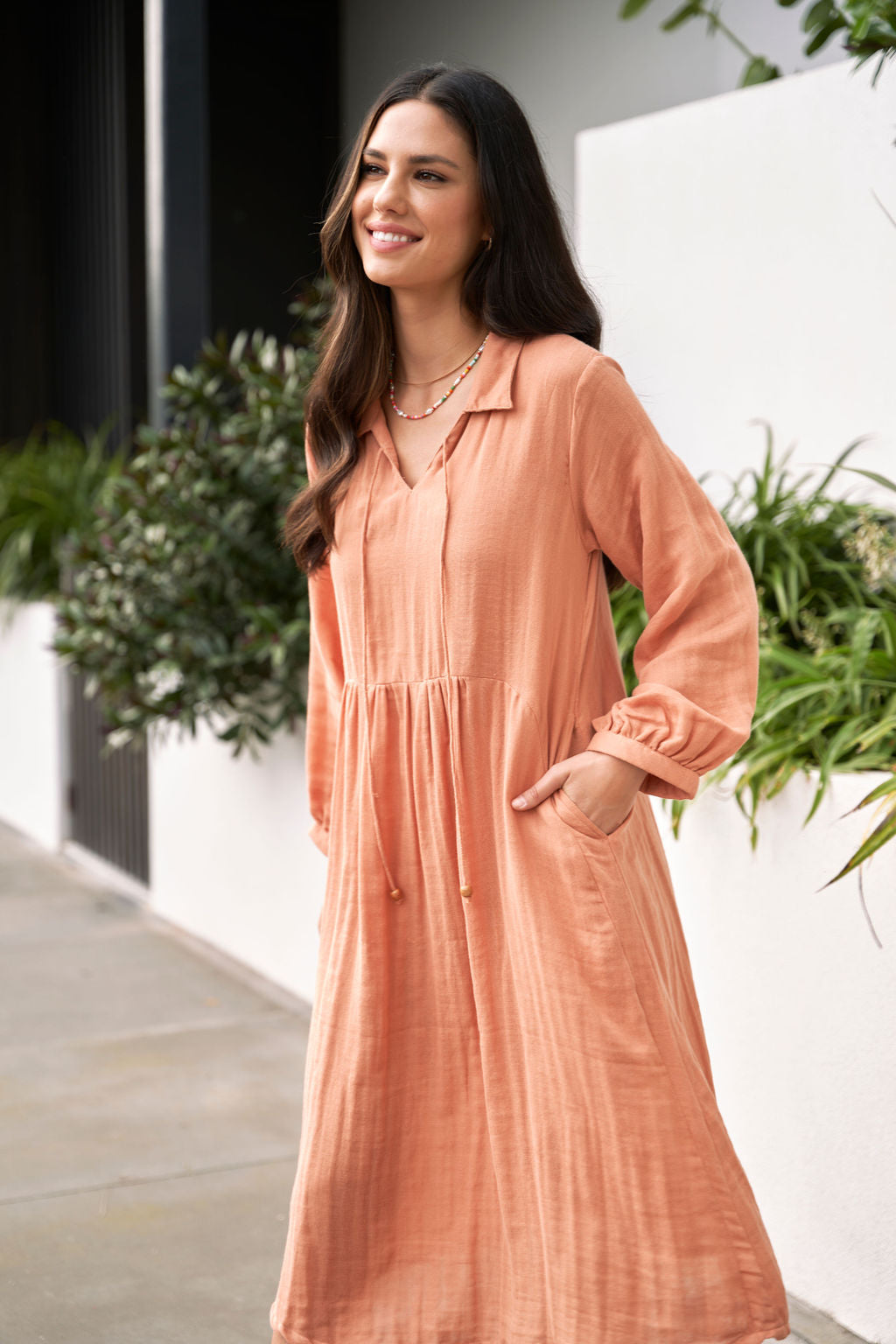 Dusty Peach Cotton Dress