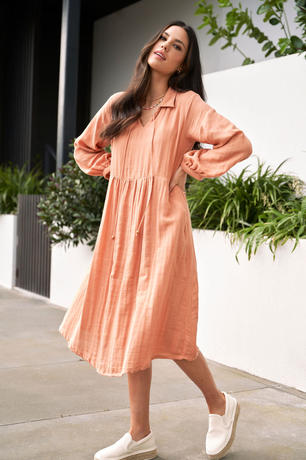 Dusty Peach Cotton Dress